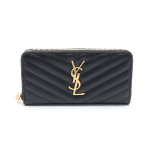 Saint Laurent Paris Monogram Round Zip Wallet Leather Black